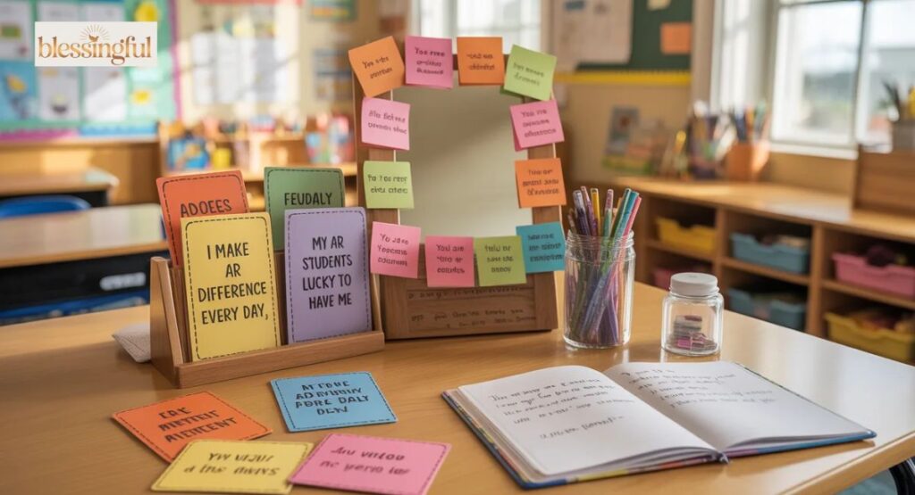 Use Teacher Affirmations Daily (Cards, Journals, Mirror Stations & Classroom Ideas)